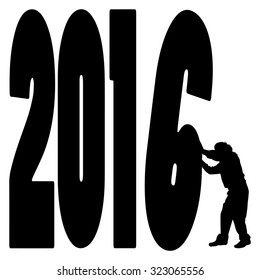 black silhouette vector illustration 2016 New Year