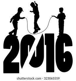black silhouette vector illustration 2016 New Year