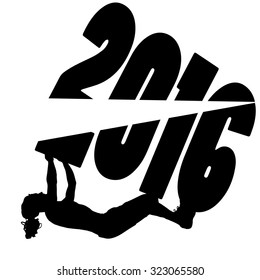 black silhouette vector illustration 2016 New Year