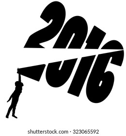 black silhouette vector illustration 2016 New Year