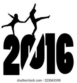 black silhouette vector illustration 2016 New Year