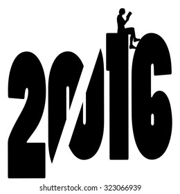 black silhouette vector illustration 2016 New Year
