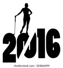 black silhouette vector illustration 2016 New Year