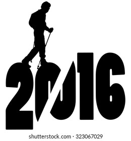 black silhouette vector illustration 2016 New Year