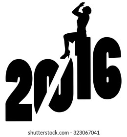 black silhouette vector illustration 2016 New Year