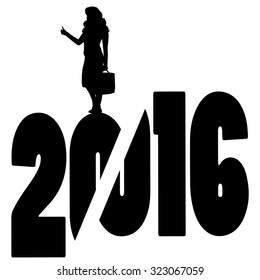 black silhouette vector illustration 2016 New Year