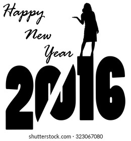 black silhouette vector illustration 2016 New Year