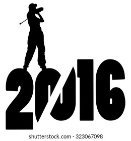 black silhouette vector illustration 2016 New Year