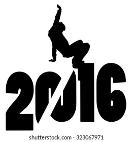 black silhouette vector illustration 2016 New Year
