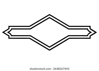 A black silhouette vector illustration of an Art Deco style frame featuring a geometric diamond shape with a central rectangular section. The lines are bold and the style is distinctly geometric.