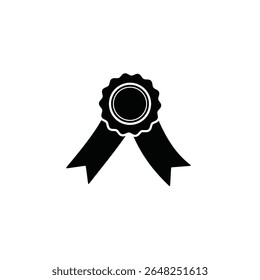 Um vetor de silhueta preta ilustração de um medalhão de prêmio com uma fita em um fundo branco O estilo é simples e minimalista