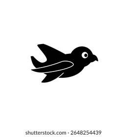 A black silhouette vector illustration of a bird-like spaceship icon against a white background The style is simple and minimalist