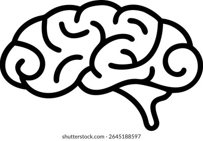 A black silhouette vector illustration of a brain against a white background The style is simple line art with bold outlines