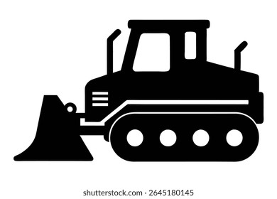 Black silhouette vector illustration of a bulldozer on a white background. The image is simple and minimalist in style.