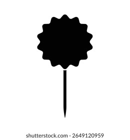 Um vetor de silhueta preta ilustração de um topo de bolo contra um fundo branco O topo é circular com uma base pontiaguda.