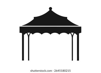 A black silhouette vector illustration of a canopy bed frame against a white background. The style is simple and minimalist.