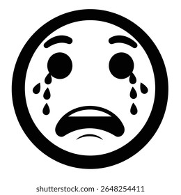 Um vetor de silhueta preta ilustração de um rosto de desenho animado lágrimas chorando contra um fundo branco O estilo é simples e mínimo