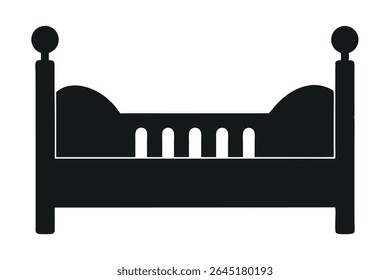 Black silhouette vector illustration of a child's bed against a white background The image is simple and minimalist in style