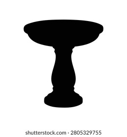 Black silhouette vector illustration of a classic pedestal bird bath icon vector flat design.