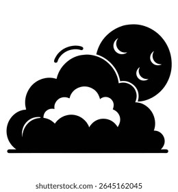 Black silhouette vector illustration of a cloud and moon against a white background. Simple graphic style.
