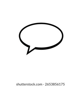 A black silhouette vector illustration of a comic book speech bubble on a white background The bubble is empty and has a simple design
