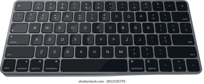 Black silhouette vector illustration of compact modern computer keyboard with Mac-style layout including command, option, control, and shift keys