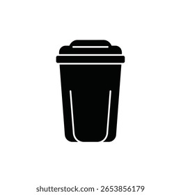 Um vetor de silhueta preta ilustração de uma lata de composto contra um fundo branco O ícone é simples e apresenta uma forma cilíndrica com uma tampa.