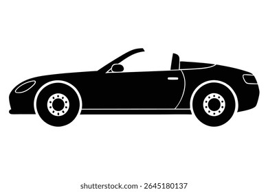 Black silhouette vector illustration of a convertible car viewed from the side against a white background The car has detailed wheels and a simple design
