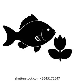 Black silhouette vector illustration of a crappie fish and a tulip flower on a white background. Simple graphic style.