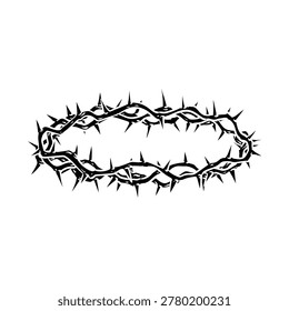 A black silhouette vector illustration of the Crown of Thorns, a powerful symbol of the Passion of Jesus Christ. The design features sharp, intertwining thorny branches rendered in a clean