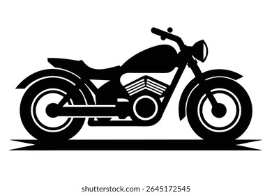 Black silhouette vector illustration of a cruiser motorcycle against a white background. The image features a simple design with bold lines and solid black fill.