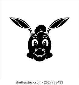 Ilustração de vetor de silhueta preta de uma cabeça de burro bonito. Perfeito para ícones, logotipos, sinais e designs de gráficos planos.