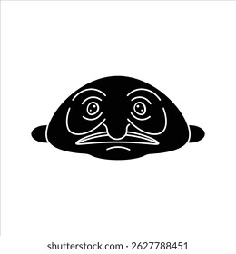 Black silhouette vector illustration of a cute blob fish head. Perfect for icons, logos, signs, and flat graphic designs.