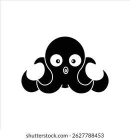 Ilustração de vetor de silhueta preta de uma cabeça de polvo bonito. Perfeito para ícones, logotipos, sinais e designs de gráficos planos.