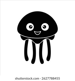 Black silhouette vector illustration of a cute jellyfish head. Perfect for icons, logos, signs, and flat graphic designs.