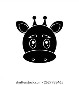Black silhouette vector illustration of a cute giraffe head. Perfect for icons, logos, signs, and flat graphic designs.