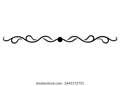 A black silhouette vector illustration of a delicate lace border design element featuring flowing curves and a central circle against a white background. The style is ornate and elegant.