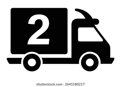Black silhouette vector illustration of a delivery truck with the number two prominently displayed on its side against a white background. The style is simple and bold.