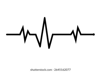 Uma ilustração de vetor de silhueta preta representando um batimento cardíaco linha EKG em um fundo branco A linha apresenta picos e vales afiados representando um ritmo de pulso.