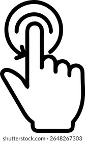 A black silhouette vector illustration depicts a hand performing a rotate gesture on a circular cursor. The style is bold and simple.