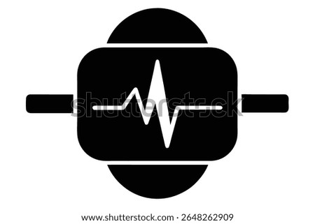 A black silhouette vector illustration depicts a pulse tracker device The central square displays a white pulse waveform The design is simple and minimal against a white background