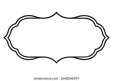 A black silhouette vector illustration of an elegant frame with a double outline on a white background The frame has a curved ornate design