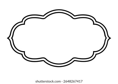 A black silhouette vector illustration of an engraved clasp frame on a white background The frame has a double line border with an ornate design.