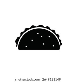 A black silhouette vector illustration of a fish taco against a white background The taco is depicted simply with a few small dots suggesting texture.