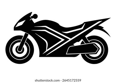 Black silhouette vector illustration of a futuristic motorcycle against a white background. The image features bold lines and a stylized design.