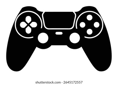 Black silhouette vector illustration of a gaming console controller against a white background The controller features distinct button shapes and a central touchpad area.