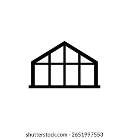 A black silhouette vector illustration of a greenhouse icon against a white background. The icon is simple and minimalist in style.