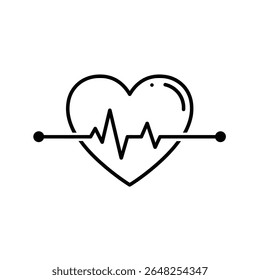 A black silhouette vector illustration of a heart with a heart rate line graphic set against a white background. The style is simple and linear.