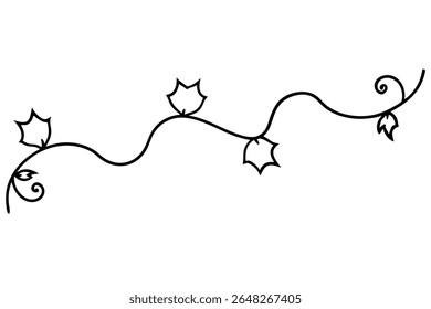 A black silhouette vector illustration of an ivy vine with leaves and swirls against a white background The style is simple and minimalist.
