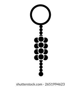 Um vetor de silhueta preta ilustração de um chaveiro com um topo circular e um arranjo vertical de contas redondas penduradas abaixo em um fundo branco.